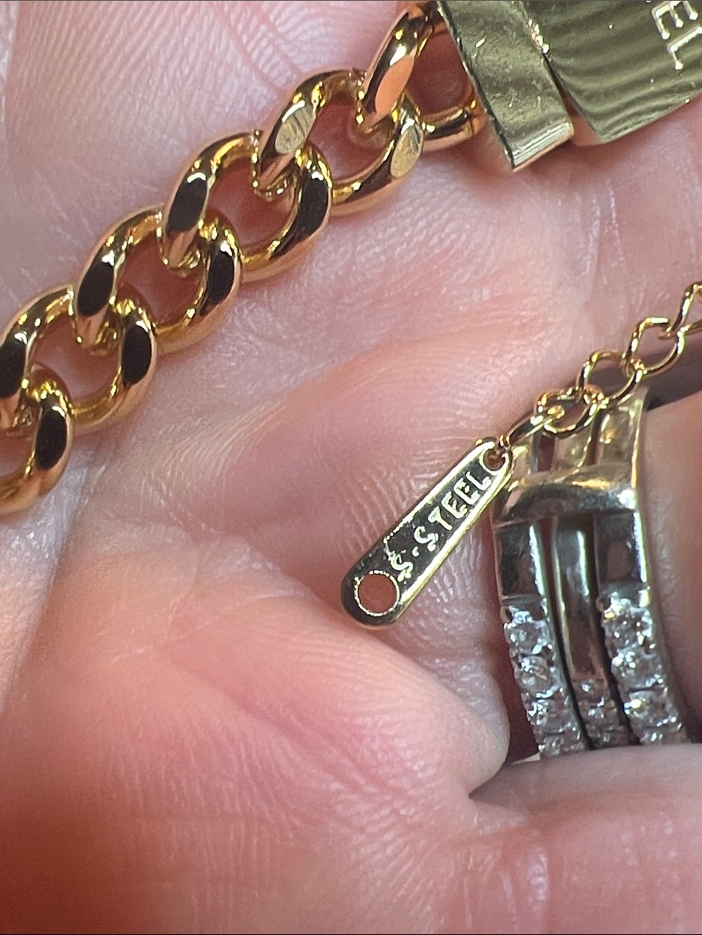 Gold-Tone Chain Bracelet with White Enamel Accent and Logo Detail - Picture 5 of 6